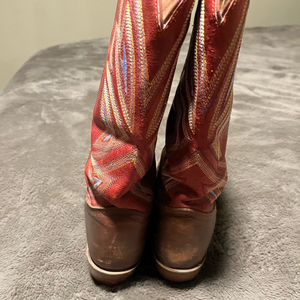 Tony Lama Brown Leather Cowboy Boots with Red Shaft - Picture 4 of 6